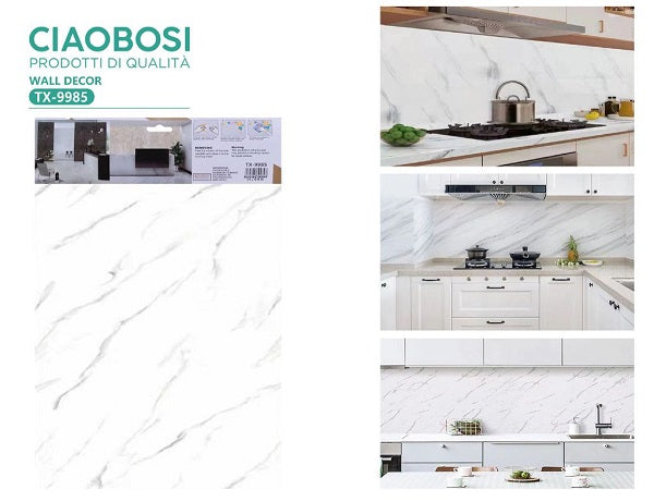 ADESIVO CARTA DA PARATO 3D EFFETTO MARMO BIANCO PANNELLO SPUGNA 30X60CM |TX-9985