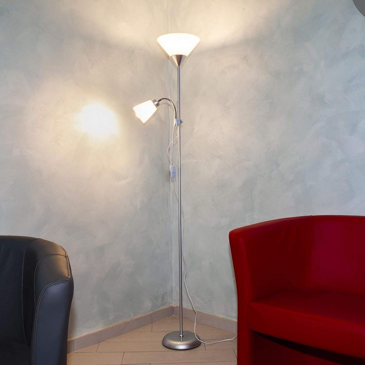 Lampada Piantana Led Da Terra 2 Luci E27 Braccio Flessibile Lettura Divano D23-B