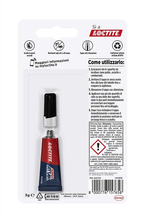 24pz LOCTITE SUPER ATTAK ORIGINAL 3gr ESPOSITORE COLLA VERSATILE MULTIUSO ATTACK