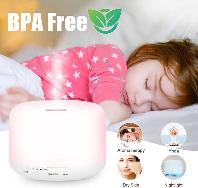 DIFFUSORE OLI AROMI UMIDIFICATORE AROMATERAPIA 500ML LAMPADA LED CON TELECOMANDO