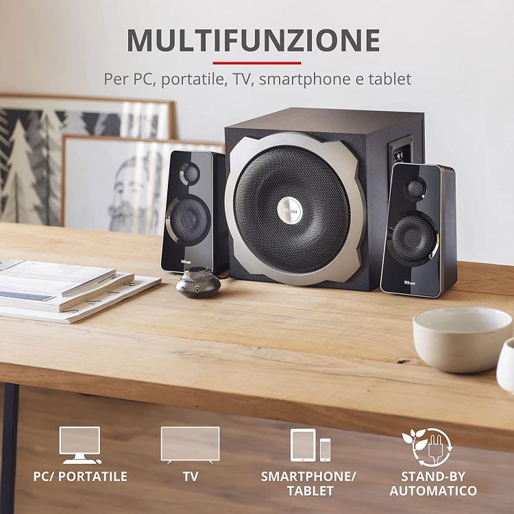 Trust Tytan Set Altoparlanti 2.1 Casse Subwoofer Pc Tv Smartphone Gaming 120W