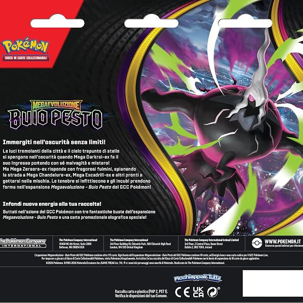 Pokemon Megaevoluzione Buio Pesto GCC: 3 Buste dell’espansione + 1 Card Olografica Carte da Collezione Gioco Edizione ITA