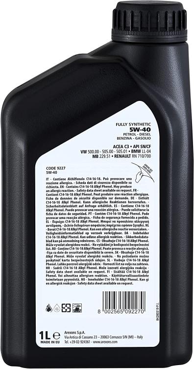 AREXONS OLIO MOTORE SINTETICO UNIVERSALE 5W-40 1L AUTO BENZINA / DIESEL DPF/TWC