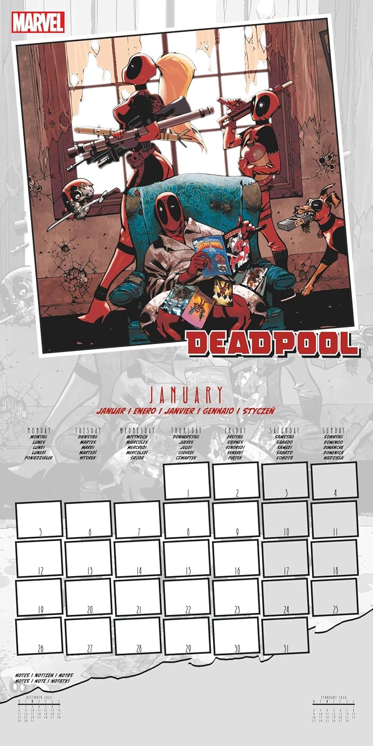 Calendario 2026 (Marvel Deadpool) da Muro/Parete 30X30 con Gadget + Poster da Parete in Regalo - Licenza ufficiale