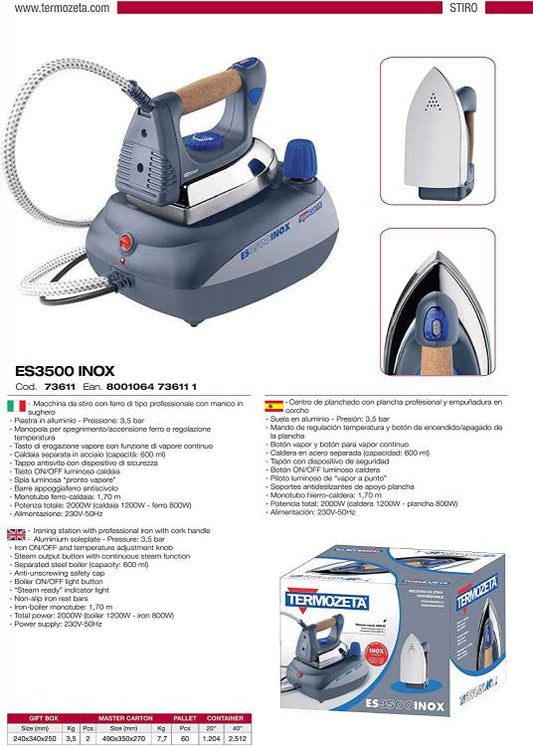 Termozeta Ferro Da Stiro Con Caldaia Inox Compact 3500 2000W Spia Luminosa