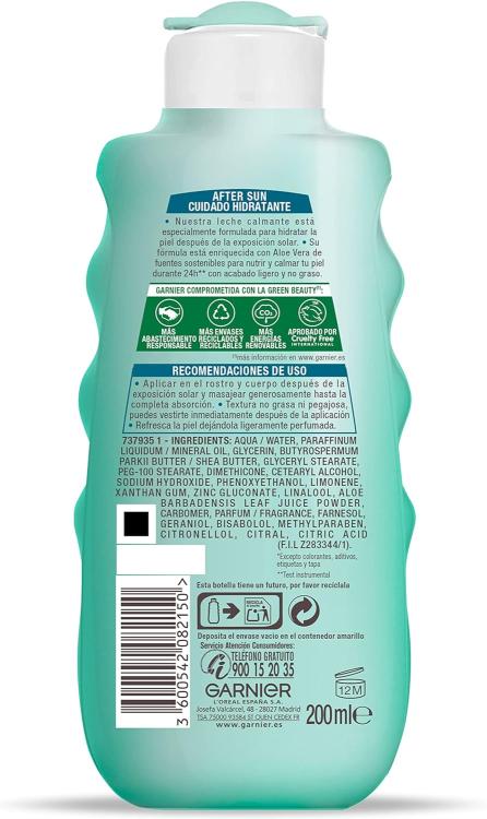Garnier Ambra Solaire Doposole Latte Idratante Lenitivo Con Aloe Vera 200Ml
