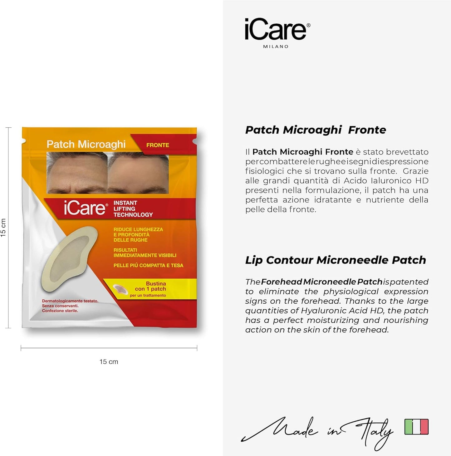 iCare Patch Microaghi Fronte Acido Ialuronico HD Lifting Antirughe Brevettato