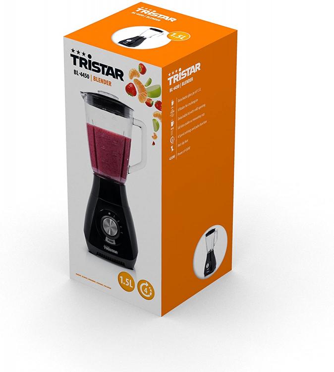 Tristar Frullatore Bl-4450 Tritaghiaccio Caraffa In Vetro 1,5 Litri Nero