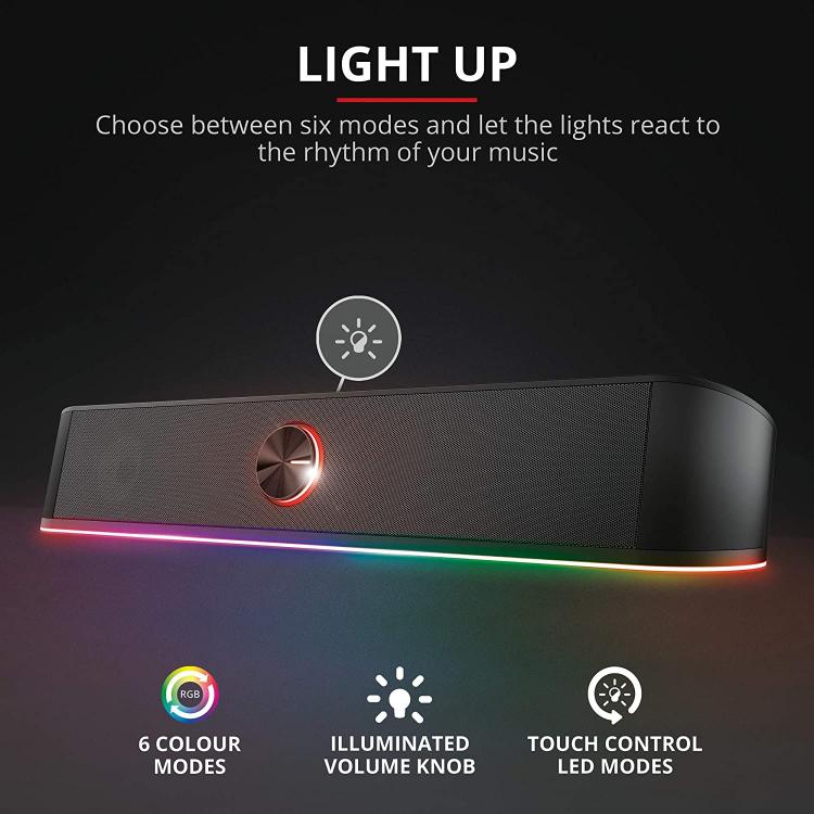 Trust Soundbar Per Pc Tv Con Led Rgb Thorne Usb/3.5Mm 12Watt Cassa Gaming |24007