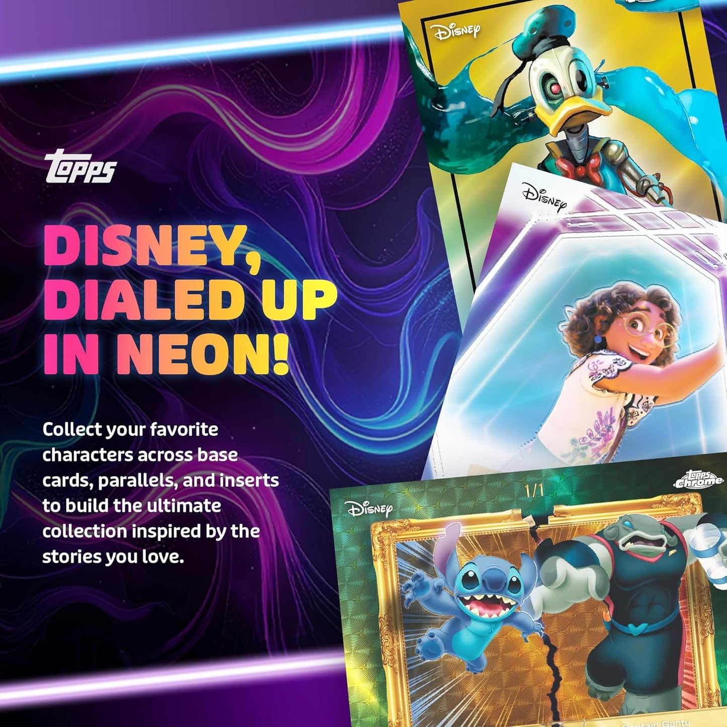 Topps Neon Disney 2026 Mega Box Card Collezionabili 50 Carte Ufficiali - 10 Buste TCG