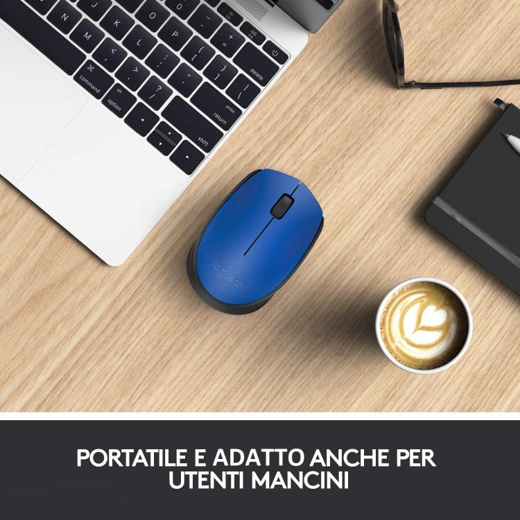 Logitech Mouse Wireless M170 Blue Optical Usb Ambidestro Pc Mac Laptop Blu