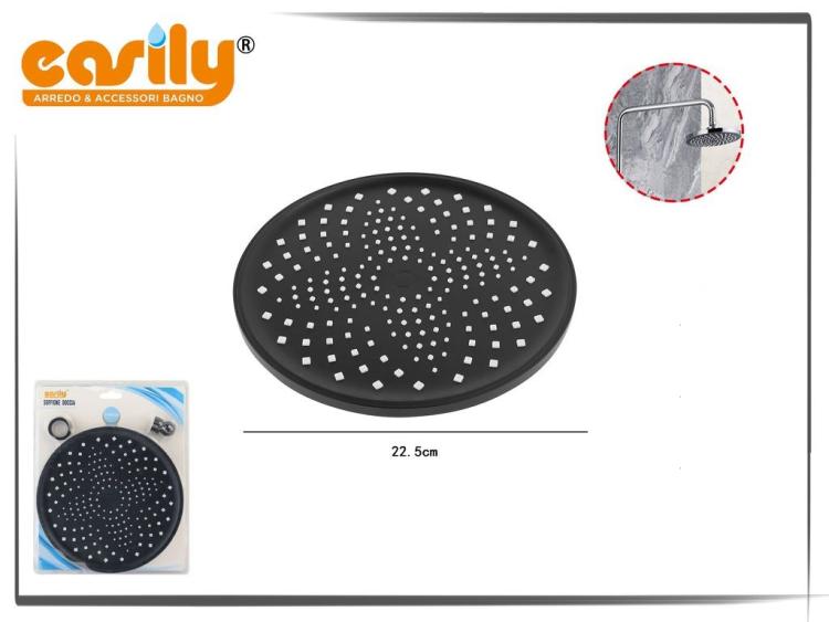 Soffione Doccia Nero Opaco Anticalcare Abs Effetto Pioggia Rotondo 22.5 Cm