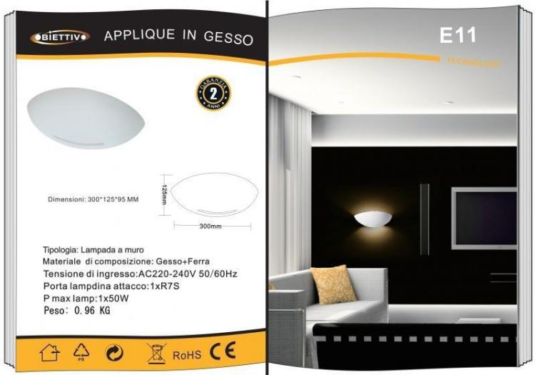 Universo Applique Gesso A Parete Doppia Emissione Lampada R7S Interno Mezza Luna