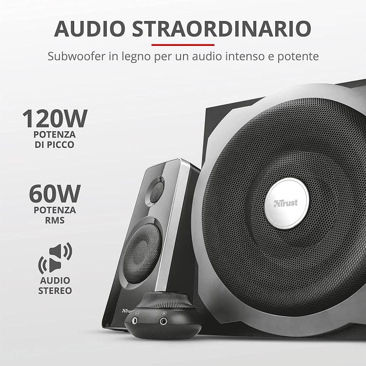 Trust Tytan Set Altoparlanti 2.1 Casse Subwoofer Pc Tv Smartphone Gaming 120W