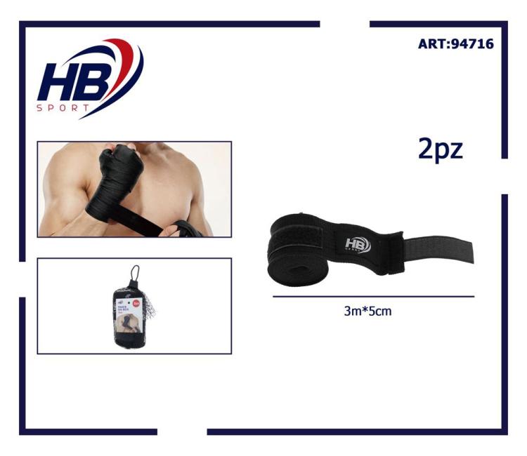 COPPIA FASCE DA BOXE BENDE SOTTOGUANTI BENDAGGIO KICK BOXING MMA PUGILATO NERO