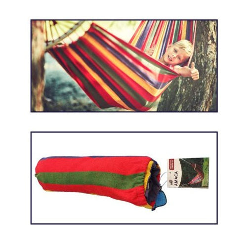 AMACA CLASSICA SINGOLA TESSUTO COTONE SOSTEGNO LEGNO 80X200 GIARDINO CAMPEGGIO R