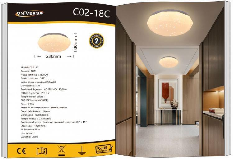 Plafoniera Led 18W Diamante Effetto Cielo Stellato | Luce Bianco Caldo 3000K