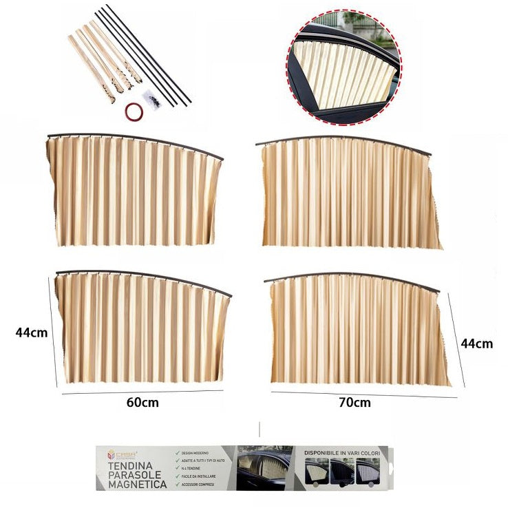 Kit 4 Tenda Tendina Parasole Raggi Uv Magnetica Auto Anteriore Posteriore Beige