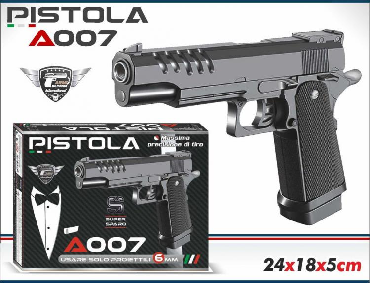 Pistola Giocattolo Spara Pallini 6Mm Air Soft Replica Con Piombini Plastica A007