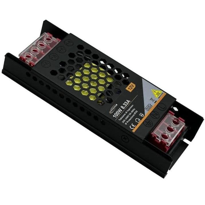 ALIMENTATORE SLIM STABILIZZATO 12V 100W TRASFORMATORE 8.33MHA PER TELECAMERE LED
