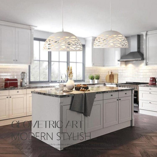 Lampadario Moderno A Sospensione Paralume Traforato Intrecciato Ferro E27 Bianco