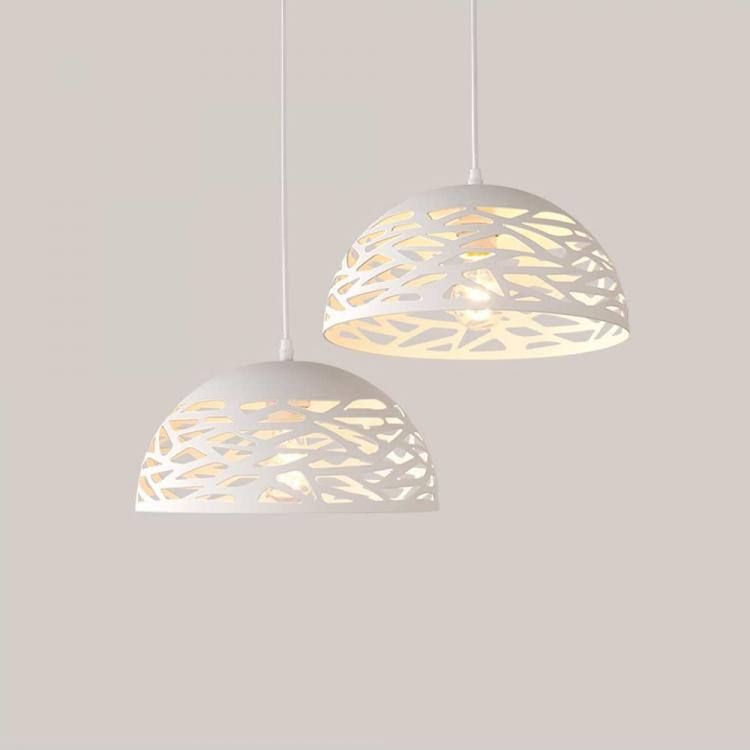Lampadario Moderno A Sospensione Paralume Traforato Intrecciato Ferro E27 Bianco