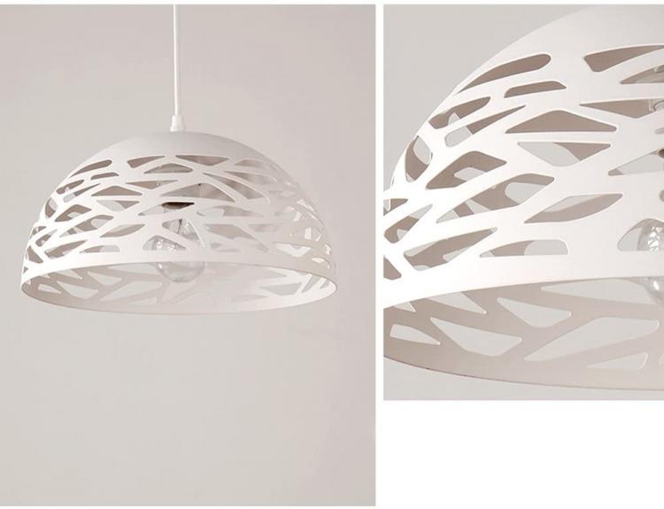 Lampadario Moderno A Sospensione Paralume Traforato Intrecciato Ferro E27 Bianco