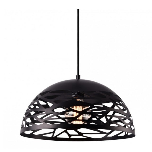 Lampadario Moderno A Sospensione Paralume Traforato Intrecciato Ferro E27 Nero