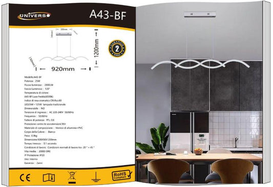 Lampadario A Sospensione Moderno Led Soffitto 25W Cucina Soggiorno Bianco Freddo