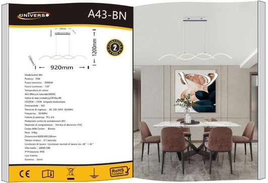 Lampadario Sospensione Moderno Led Soffitto 25W Cucina Soggiorno Bianco Naturale