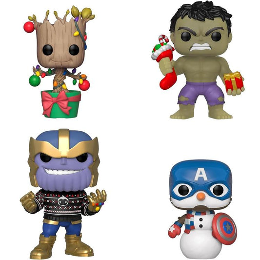 Funko Pop! Marvel: Holidays (4 Pack) Hulk, Groot, Captain America Snowman Thanos