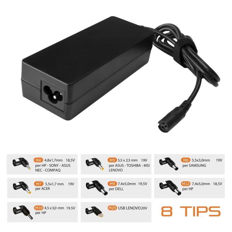 Techmade Alimentatore Universale Notebook 65W 65 Watt 8 Tips Laptop Computer Pc
