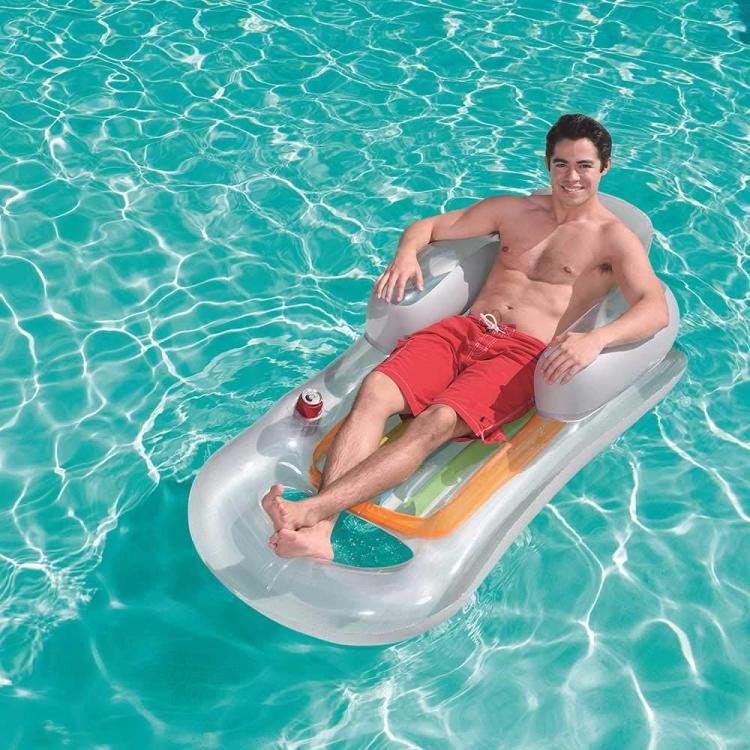 BESTWAY POLTRONA GONFIABILE MATERASSINO PISCINA MARE PORTABICCHIERE BLU O GRIGIO