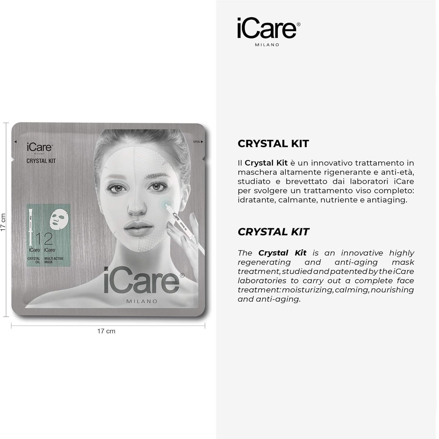iCare Maschera Viso Idratante 2 Fasi + Crystal Oil Acido Ialuronico Antiage