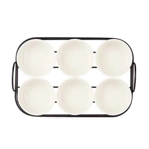 Set 6 Pezzi Antipastiera Porcellana Con Supporto Vassoio Aperitivo Ciotole Salse