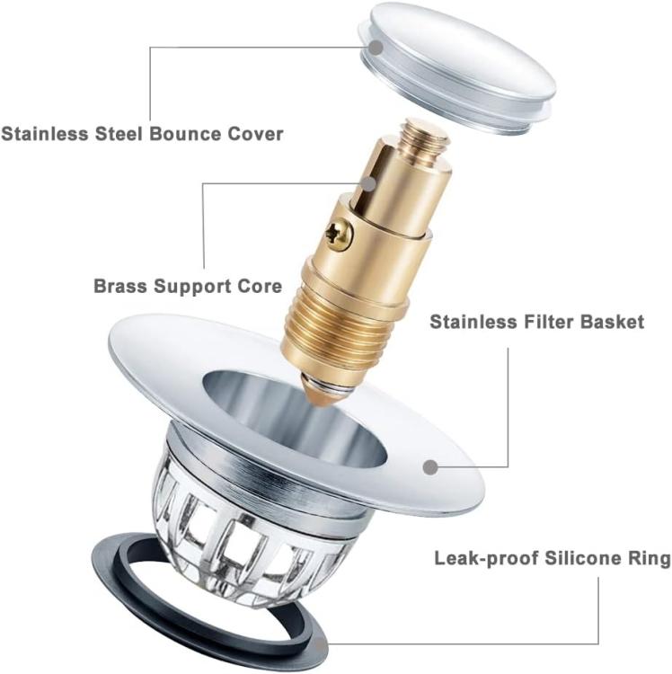 Tappo Di Scarico Pop Up Lavandino Bagno Bidet Universale Vasca Lavabo 26-42Mm