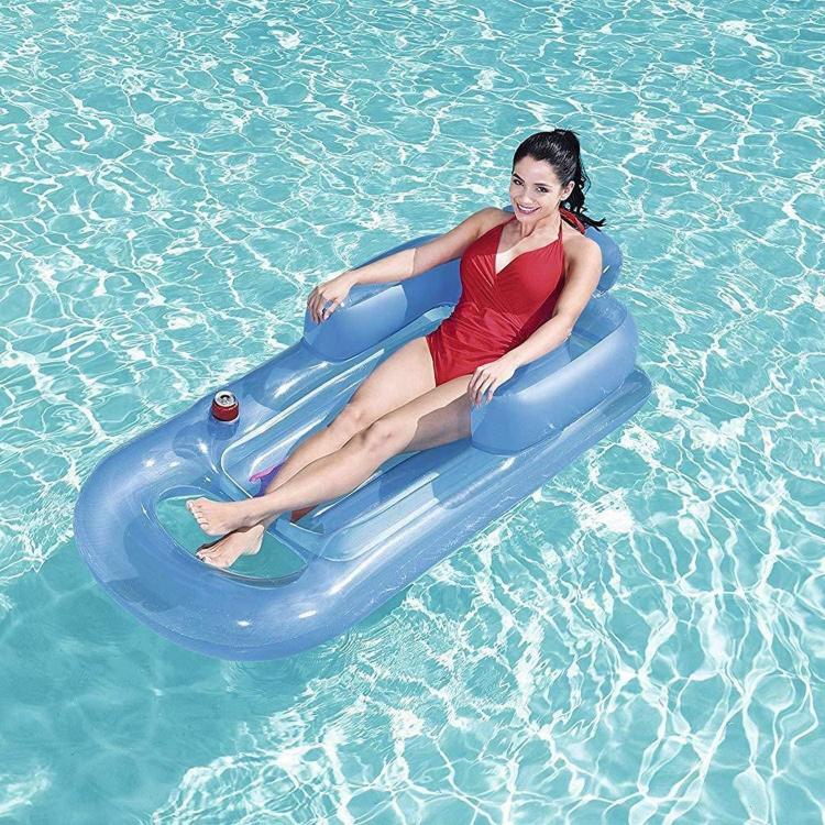 BESTWAY POLTRONA GONFIABILE MATERASSINO PISCINA MARE PORTABICCHIERE BLU O GRIGIO