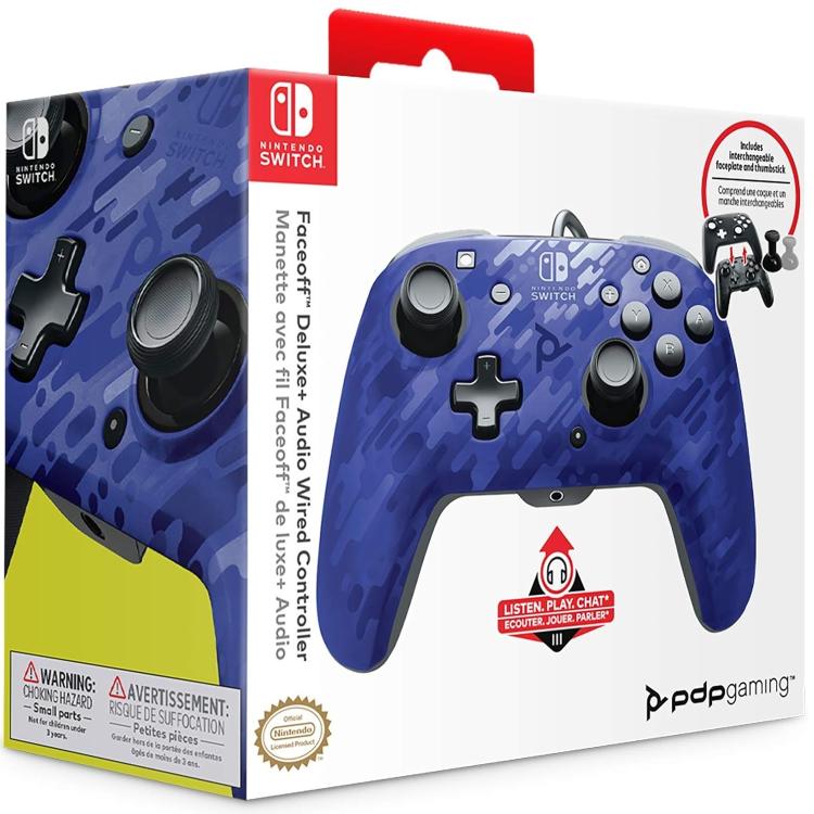 Pdp Controller Wired Nintendo Switch Con Cavo Cablato Faceoff Deluxe+ Audio Blue