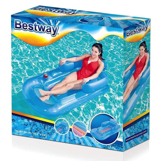 BESTWAY POLTRONA GONFIABILE MATERASSINO PISCINA MARE PORTABICCHIERE BLU O GRIGIO