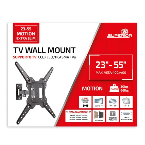 Superior Staffa Tv 23"-55" Motion Extra Slim 30Kg Supporto Smart Tv Con Snodo
