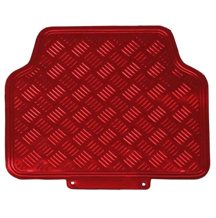 Set 4 Tappetini Tappeti Per Auto Universali Gomma Effetto Metallo Cromato -Rosso