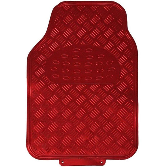 Set 4 Tappetini Tappeti Per Auto Universali Gomma Effetto Metallo Cromato -Rosso