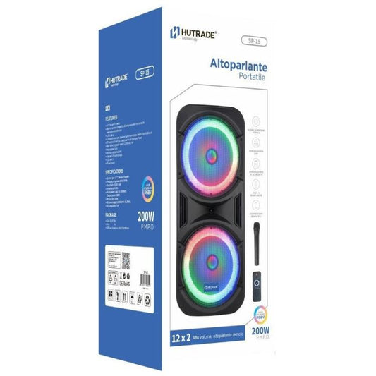 CASSA PORTATILE RICARICABILE TROLLEY AMPLIFICATA BLUETOOTH USB MICROFONO KARAOKE