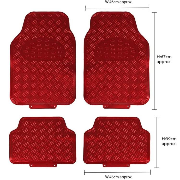 Set 4 Tappetini Tappeti Per Auto Universali Gomma Effetto Metallo Cromato -Rosso