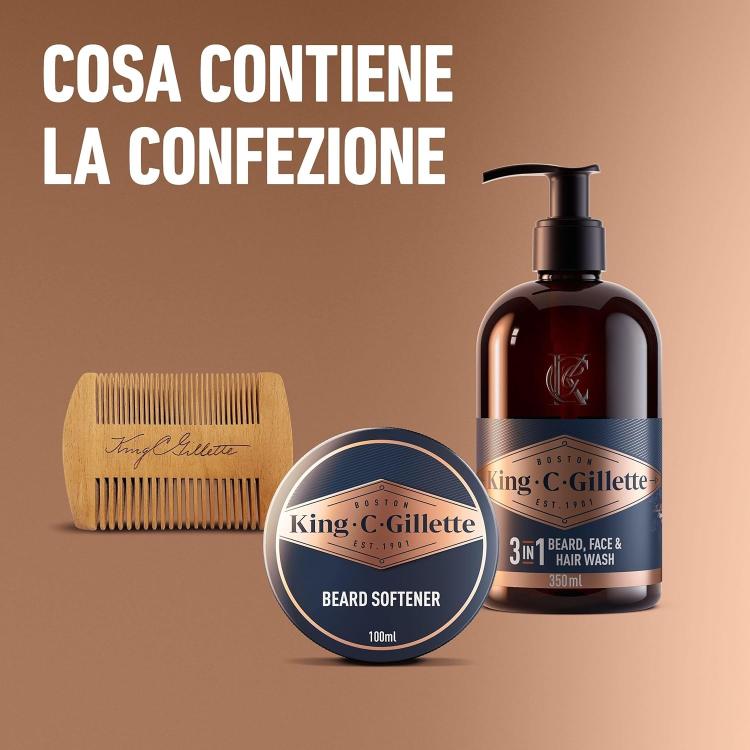 King C Gillette Kit Confezione Regalo Pettine/Balsamo Barba/Detergente Viso Uomo