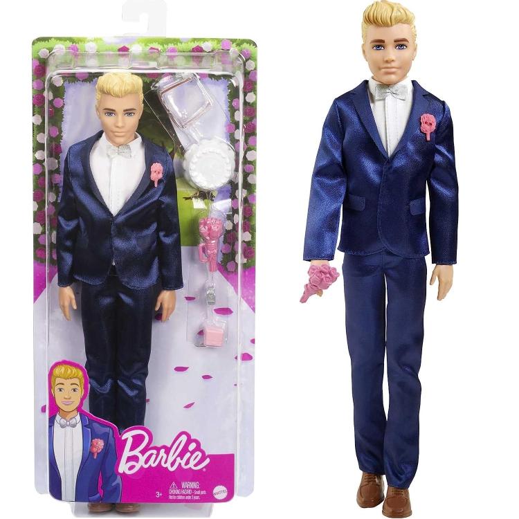 Mattel Barbie Bambola Ken Sposo Biondo Smoking E 5 Accessori Giocattolo 3+ Gtf36