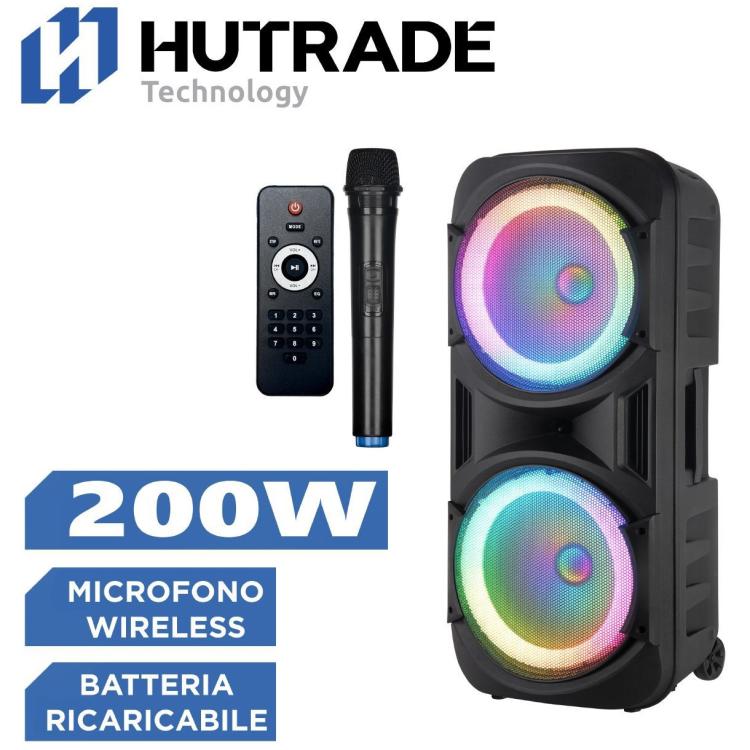 CASSA PORTATILE RICARICABILE TROLLEY AMPLIFICATA BLUETOOTH USB MICROFONO KARAOKE