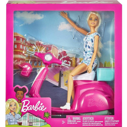 Mattel Barbie Bambola Barbie Bionda Con Scooter Rosa Vespa Giocattolo 3+ Gbk85
