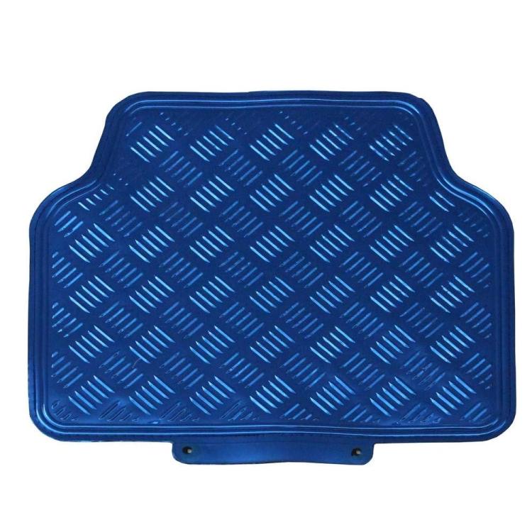 Set 4 Tappetini Tappeti Per Auto Universali Gomma Effetto Metallo Cromato (Blu)