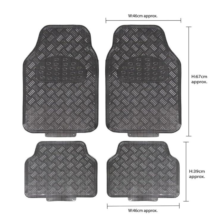 Set 4 Tappetini Tappeti Auto Universali Gomma Effetto Metallo Cromato (Argento)
